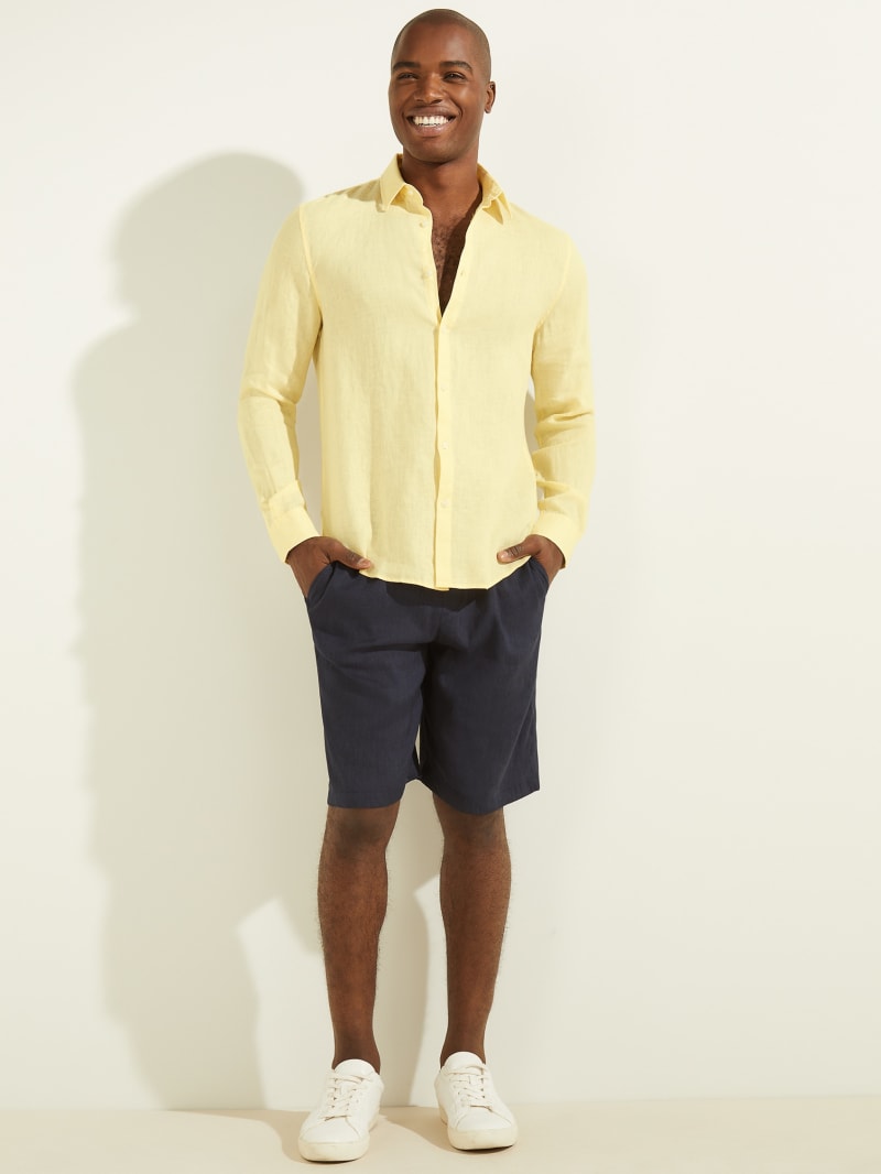 Yellow Men's Guess Linen Italian Notched Cuff Shirts | 1097234-ZK