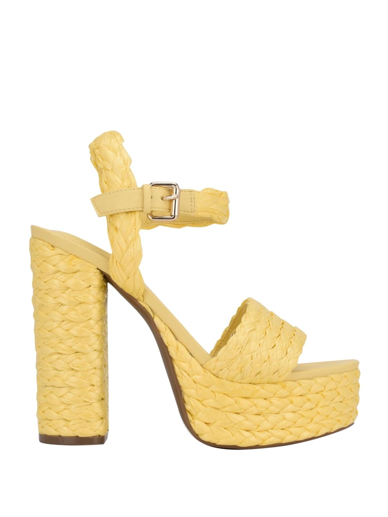 Yellow Women's Guess Gabela Straw Ankle-Strap Heels | 4576310-LZ