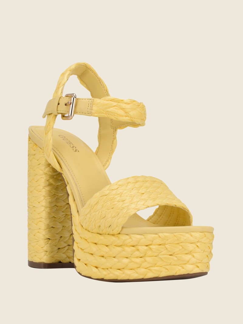 Yellow Women\'s Guess Gabela Straw Ankle-Strap Heels | 4576310-LZ