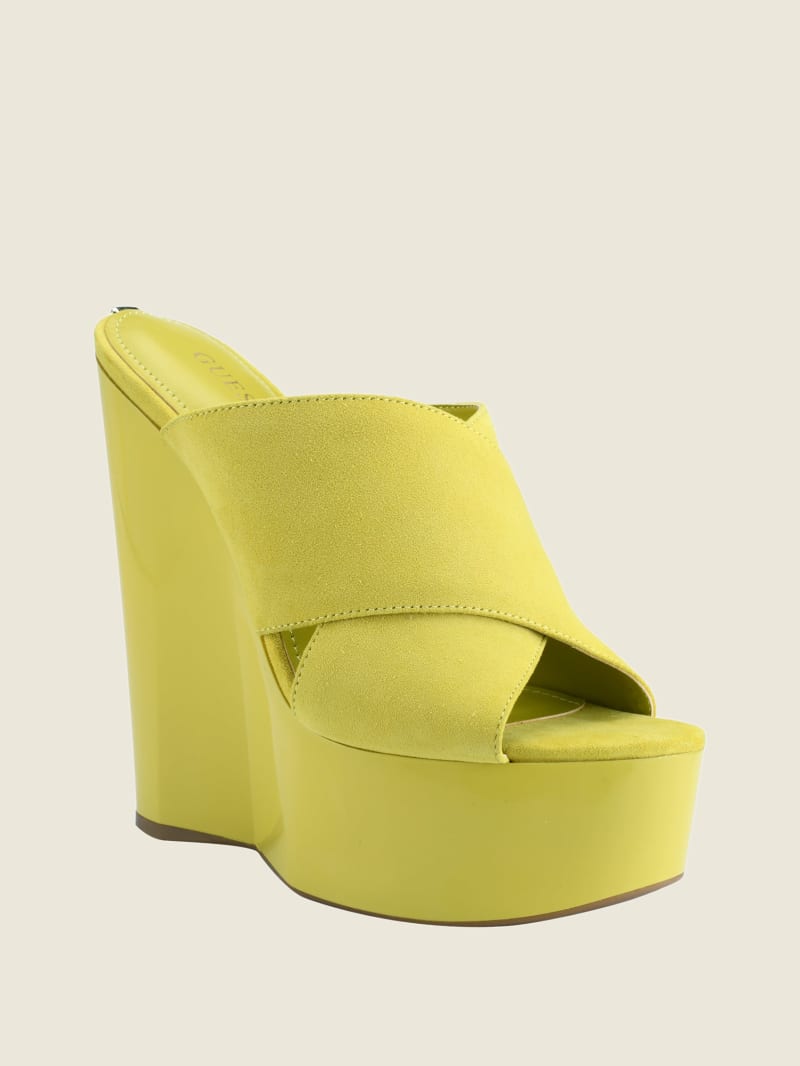 Yellow Women\'s Guess Teisha Crisscross Wedges | 5893617-ZB