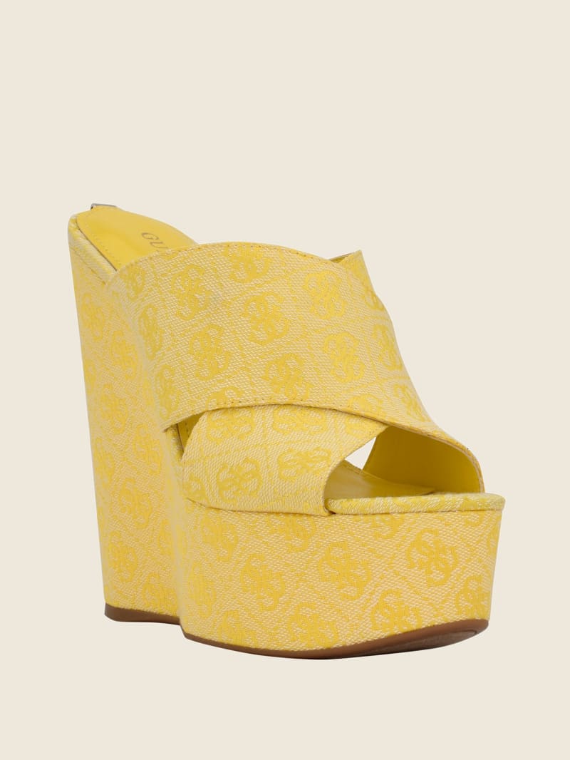 Yellow Women\'s Guess Teisha Logo Crisscross Wedges | 9256104-VA